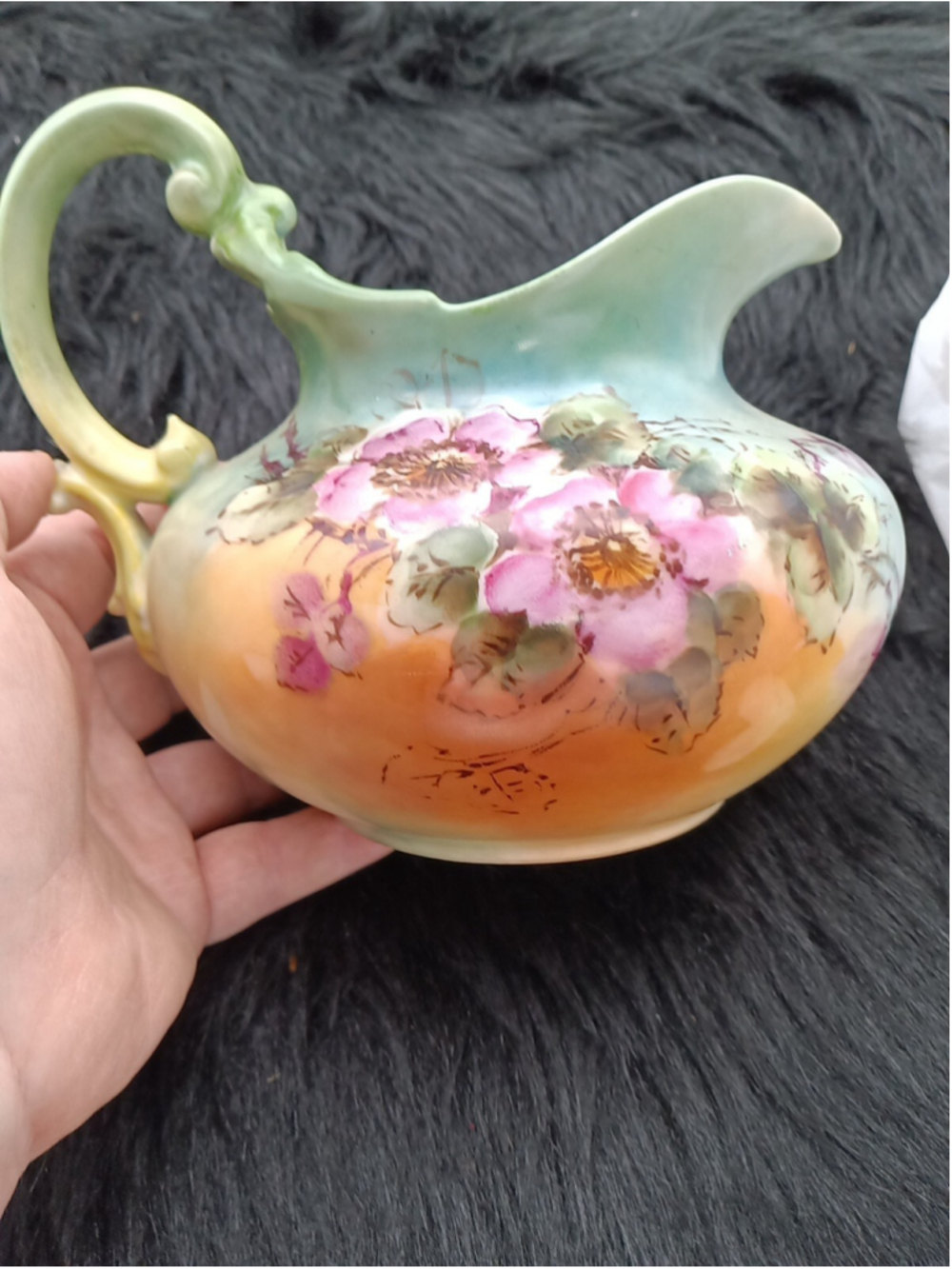 Tresseman & Vogt Limoges france pitcher flowers multicolor pitcher Green yellow - Picture 16 of 16